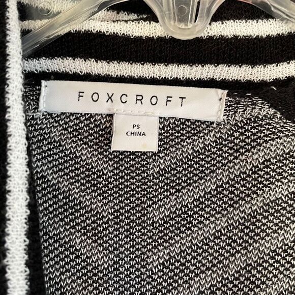 Foxcroft Striped Waterfall Cardigan Sweater Open Front Petite Small Black White - Picture 6 of 8